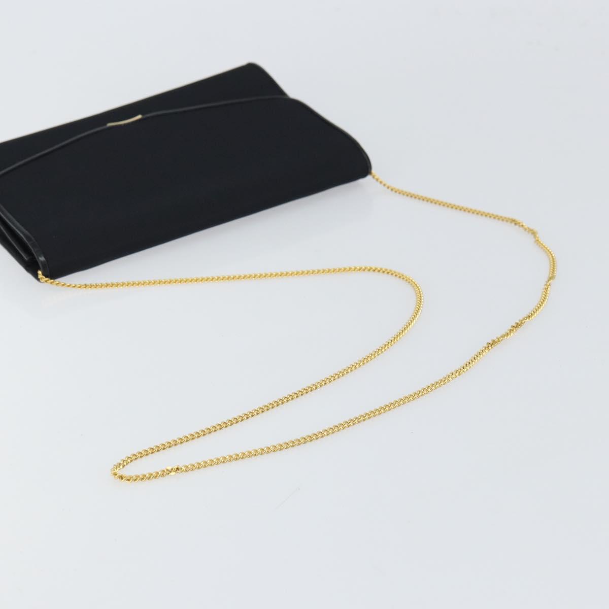 GUCCI Chain Shoulder Bag Nylon Black Gold Auth SW2080