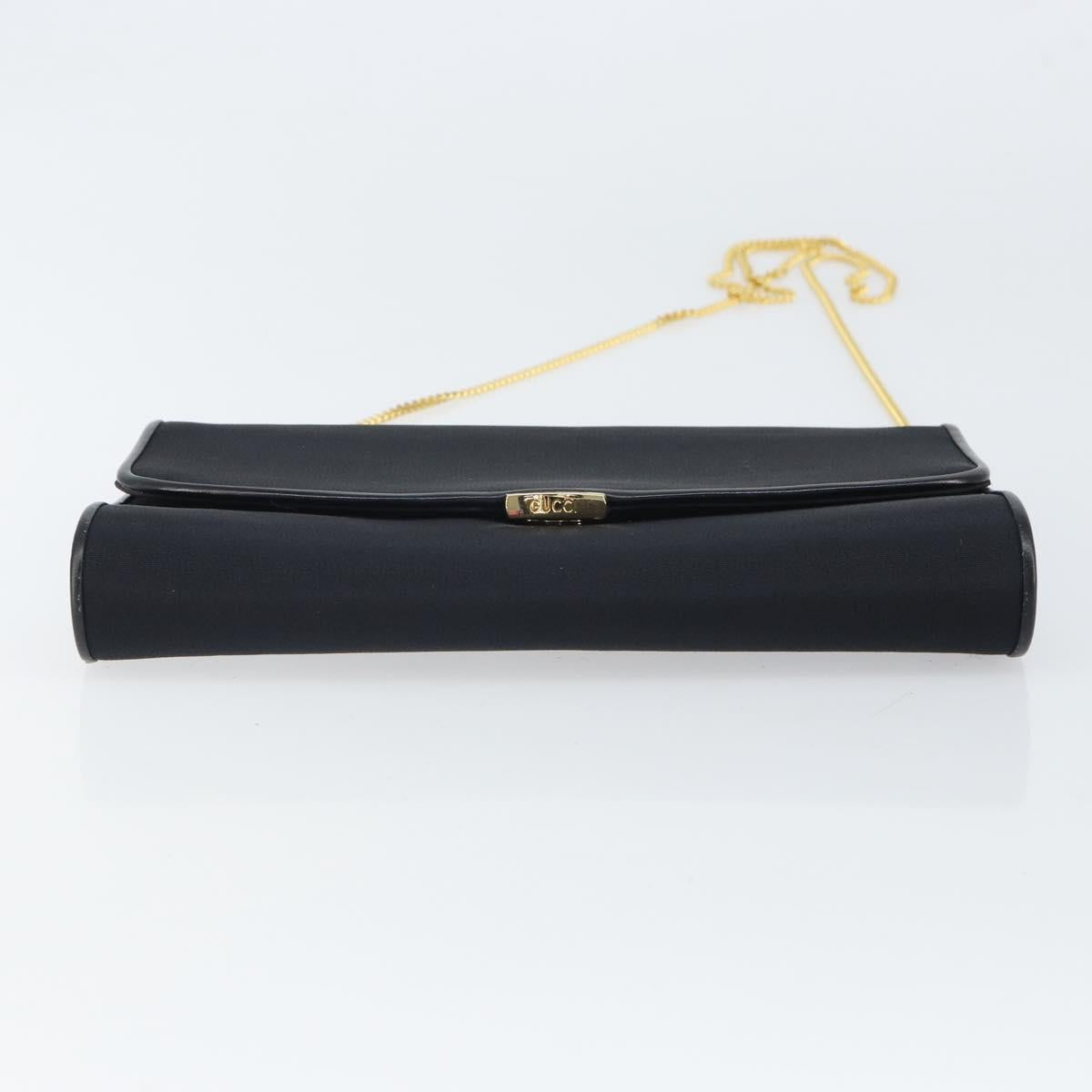 GUCCI Chain Shoulder Bag Nylon Black Gold Auth SW2080