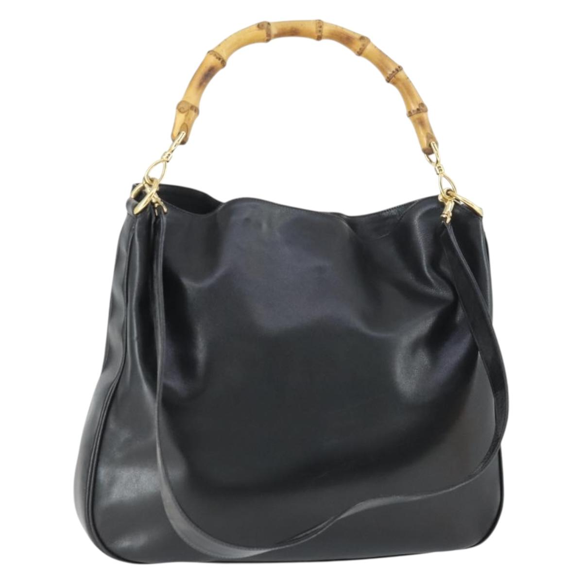 GUCCI Bamboo Shoulder Bag Leather 2way Black Gold 001 0166 1577 Auth SW2082