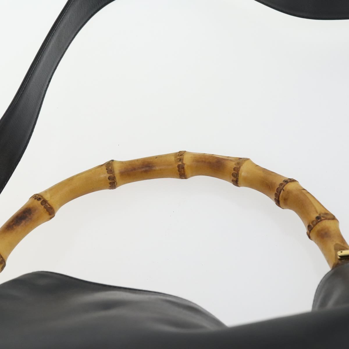GUCCI Bamboo Shoulder Bag Leather 2way Black Gold 001 0166 1577 Auth SW2082