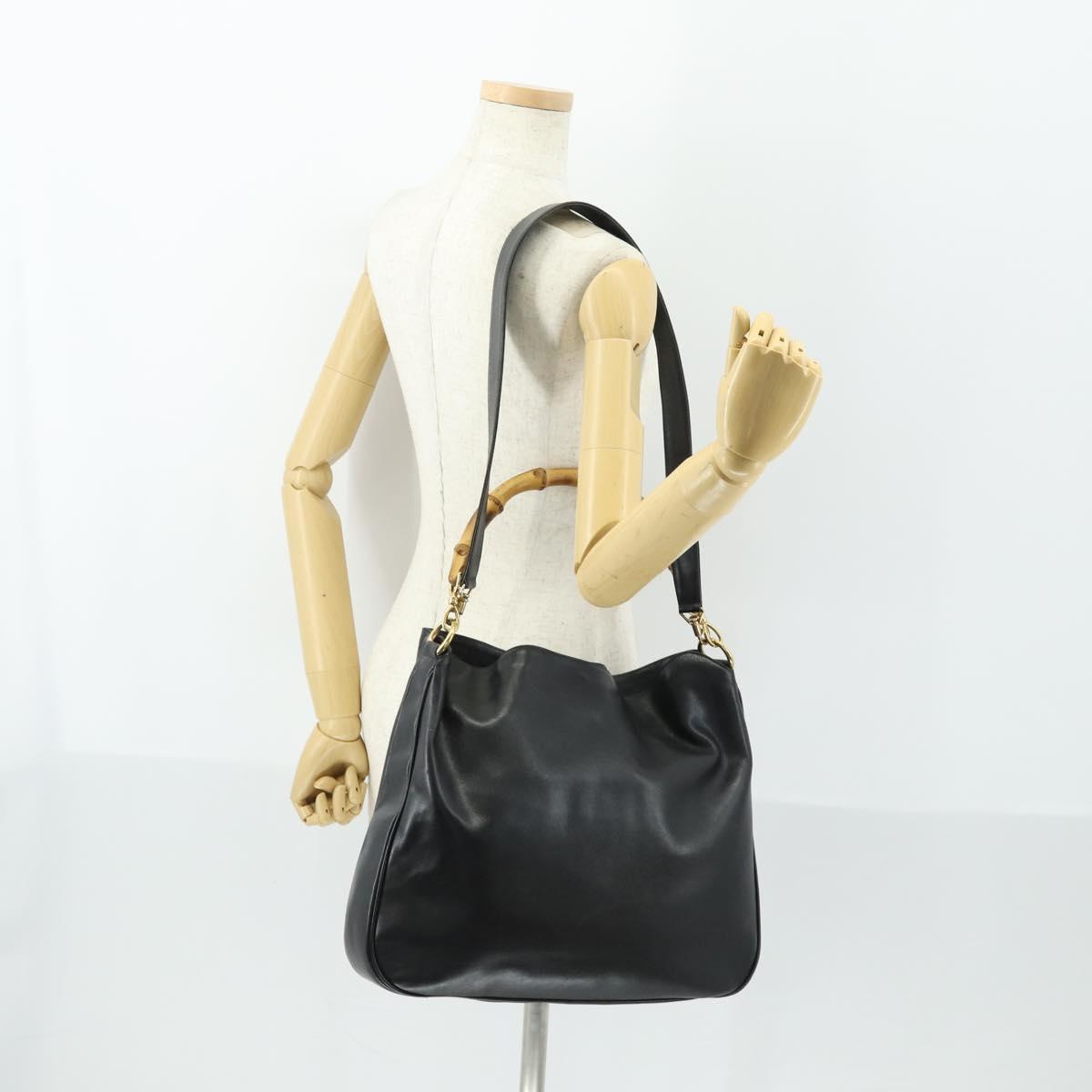 GUCCI Bamboo Shoulder Bag Leather 2way Black Gold 001 0166 1577 Auth SW2082