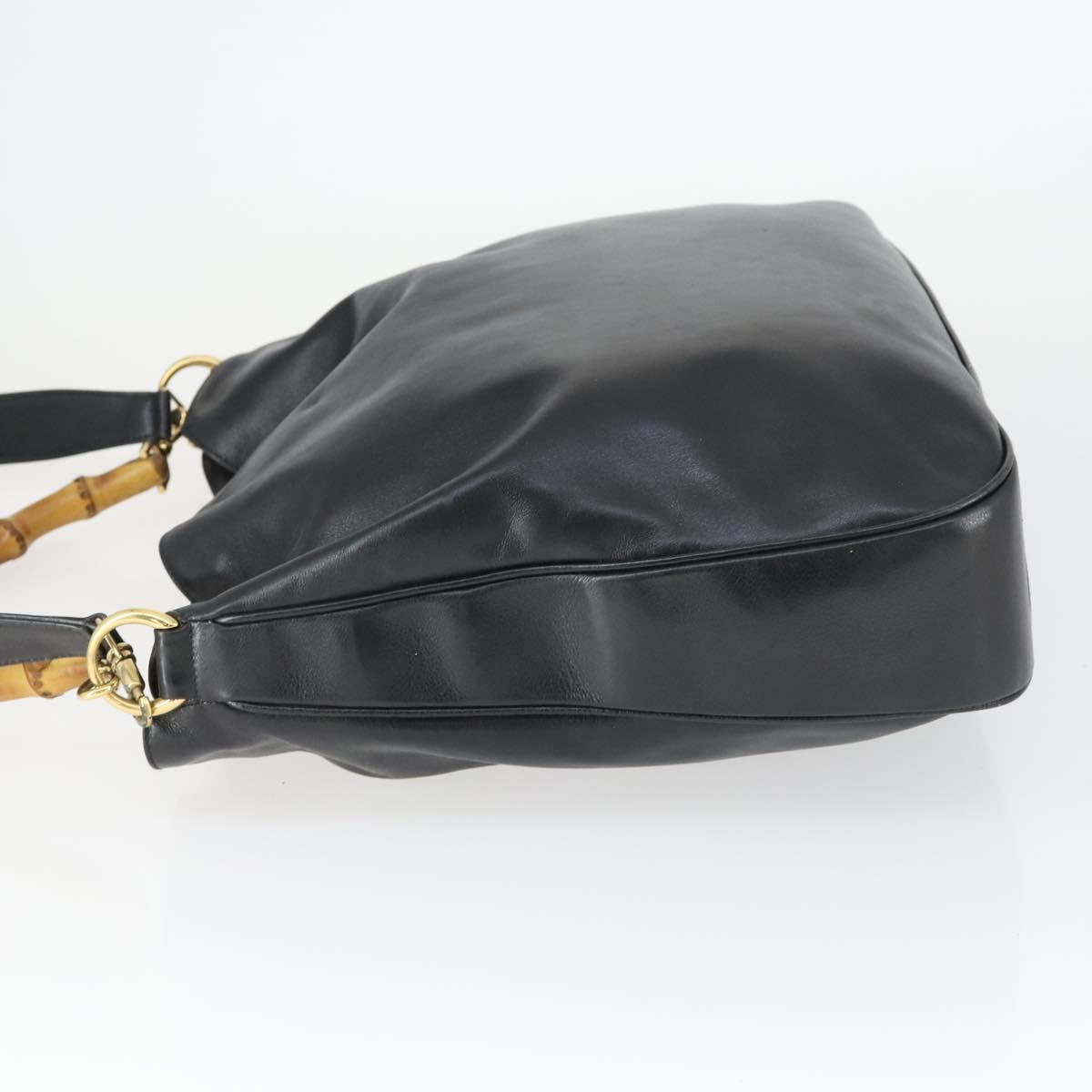 GUCCI Bamboo Shoulder Bag Leather 2way Black Gold 001 0166 1577 Auth SW2082