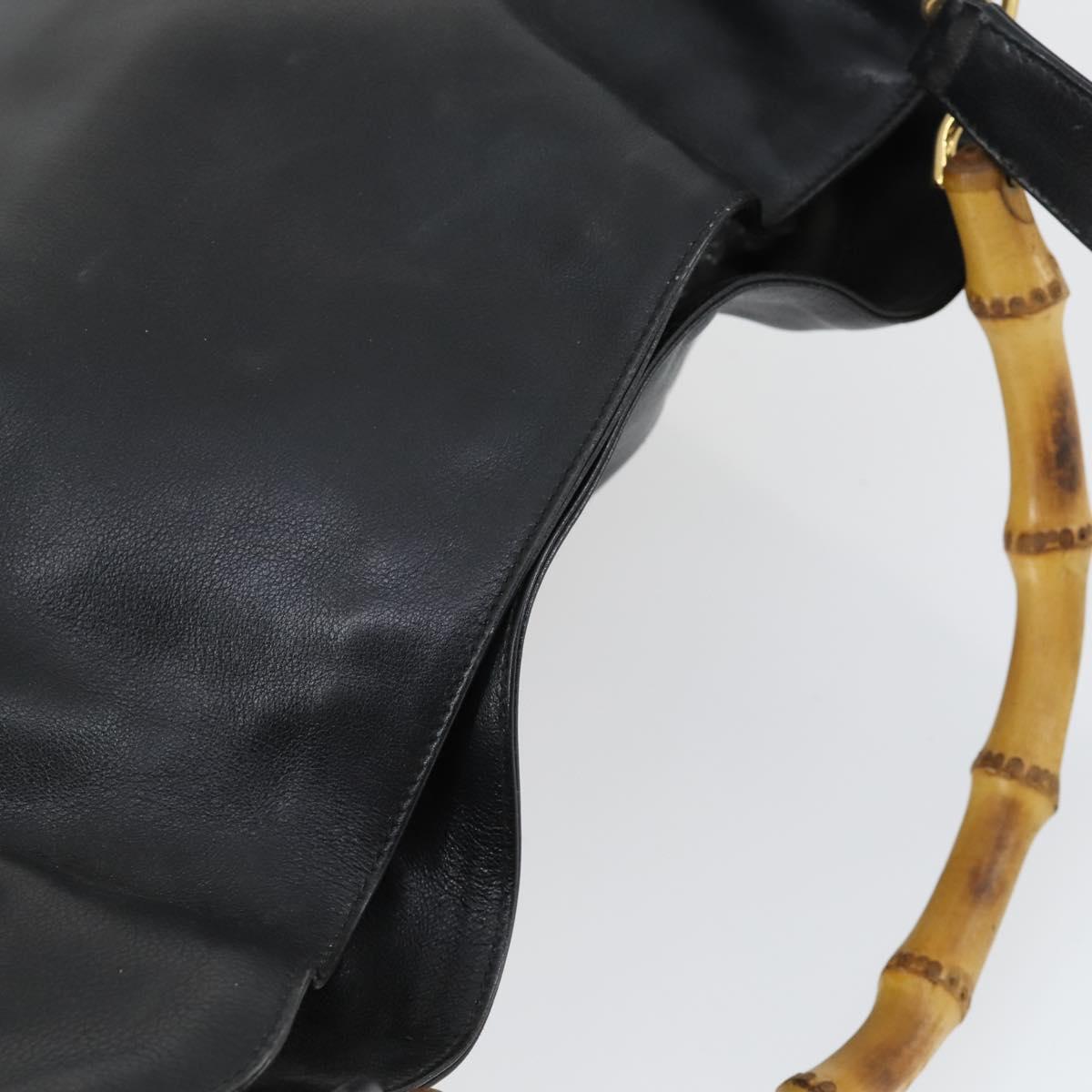 GUCCI Bamboo Shoulder Bag Leather 2way Black Gold 001 0166 1577 Auth SW2082