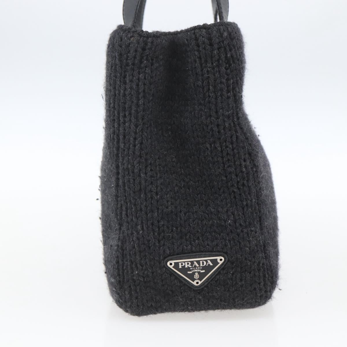 PRADA Hand Bag Wool Black Auth SW2085