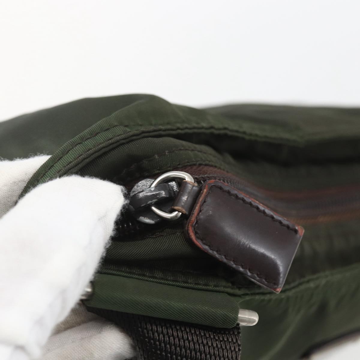 PRADA Shoulder Bag Nylon Khaki Silver Auth SW2089