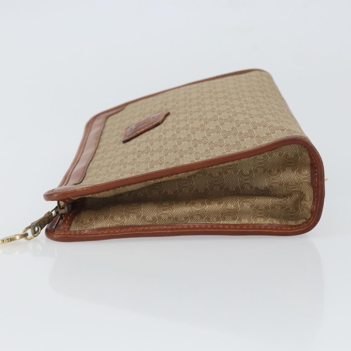 CELINE Macadam Canvas Clutch Bag PVC Beige Gold Auth SW2093