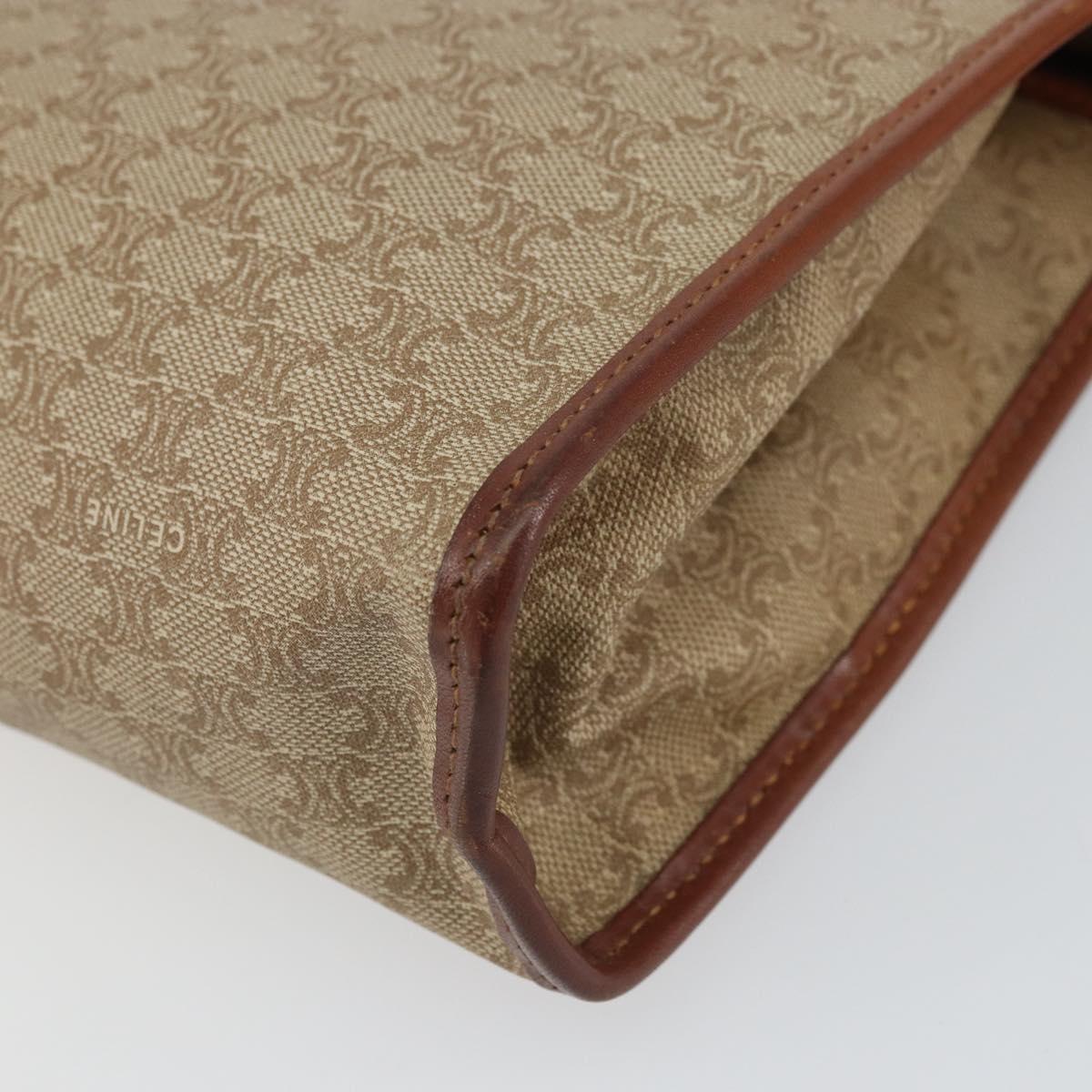 CELINE Macadam Canvas Clutch Bag PVC Beige Gold Auth SW2093