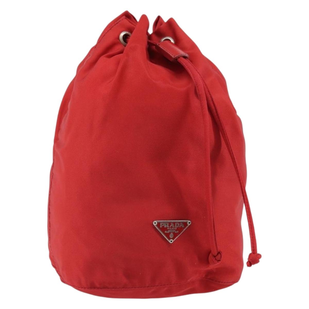 PRADA Purse Pouch Nylon Red Silver Auth SW2097