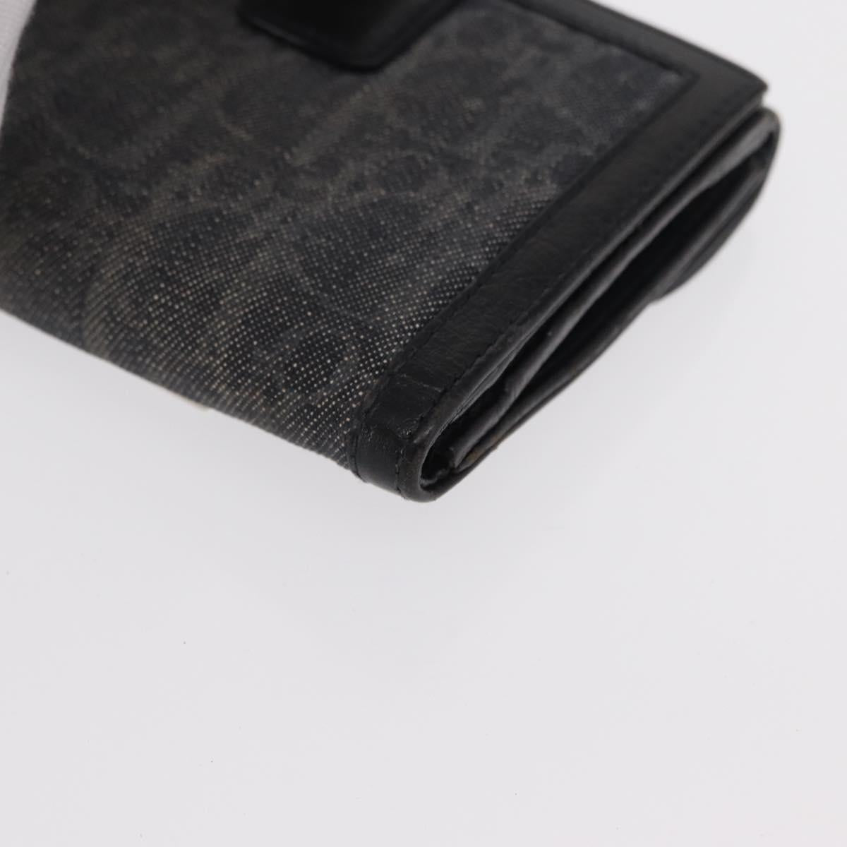 Christian Dior Trotter Canvas Trifold Wallet Black Silver Auth SW2098