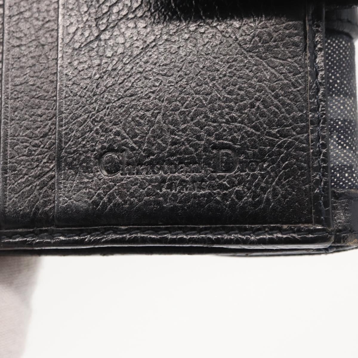 Christian Dior Trotter Canvas Trifold Wallet Black Silver Auth SW2098