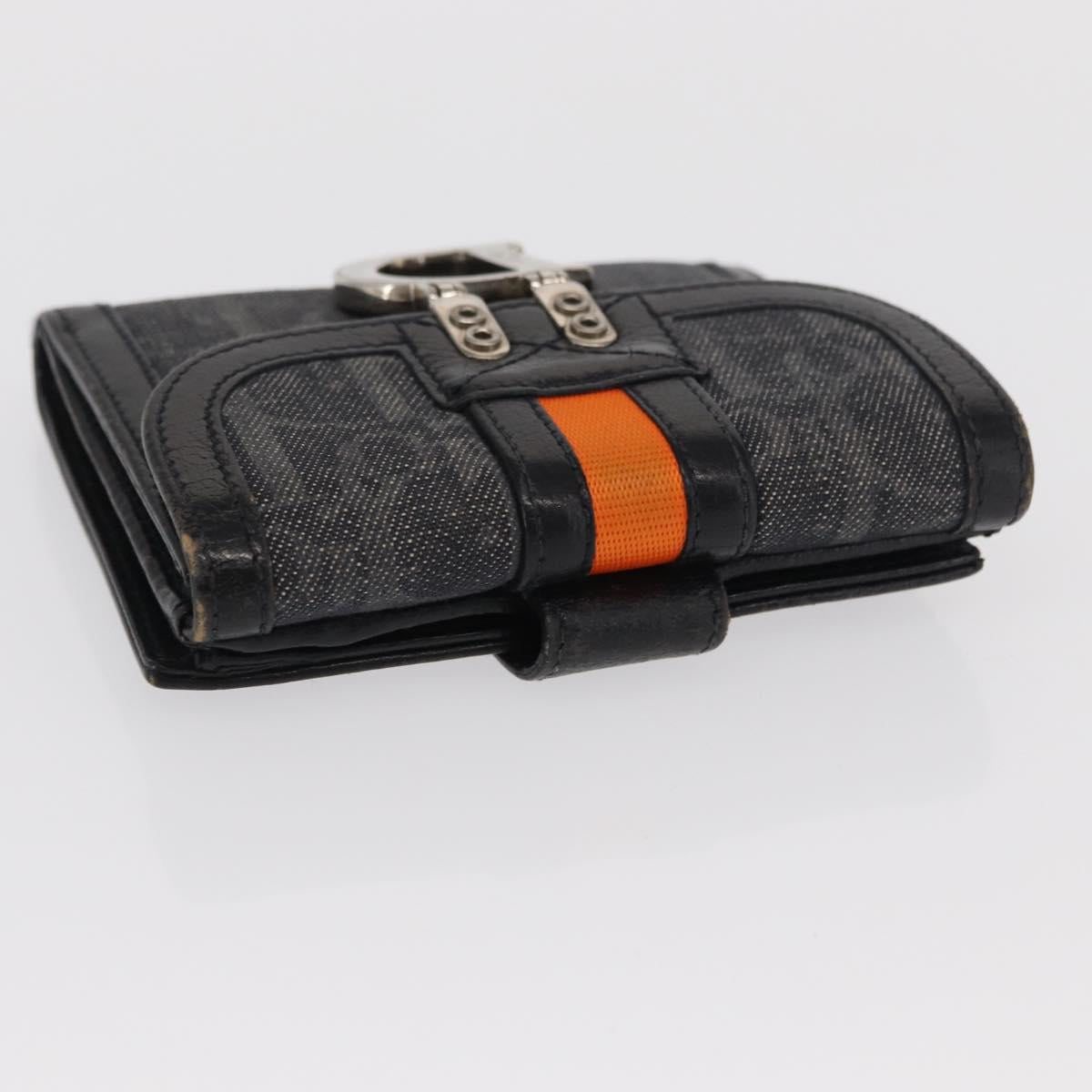Christian Dior Trotter Canvas Trifold Wallet Black Silver Auth SW2098