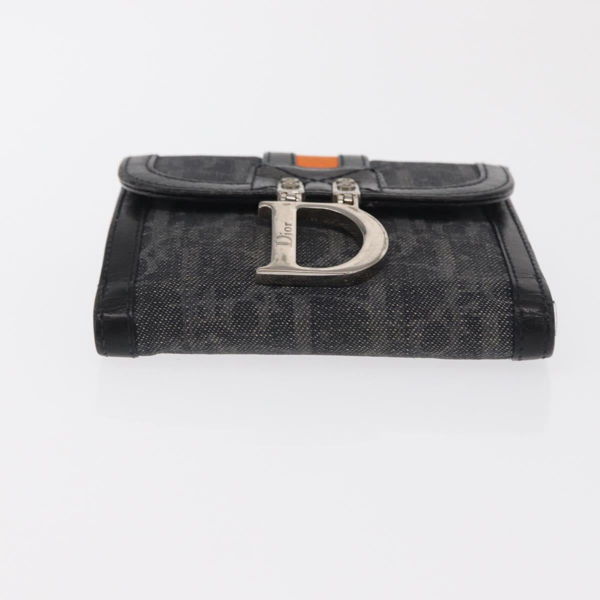 Christian Dior Trotter Canvas Trifold Wallet Black Silver Auth SW2098