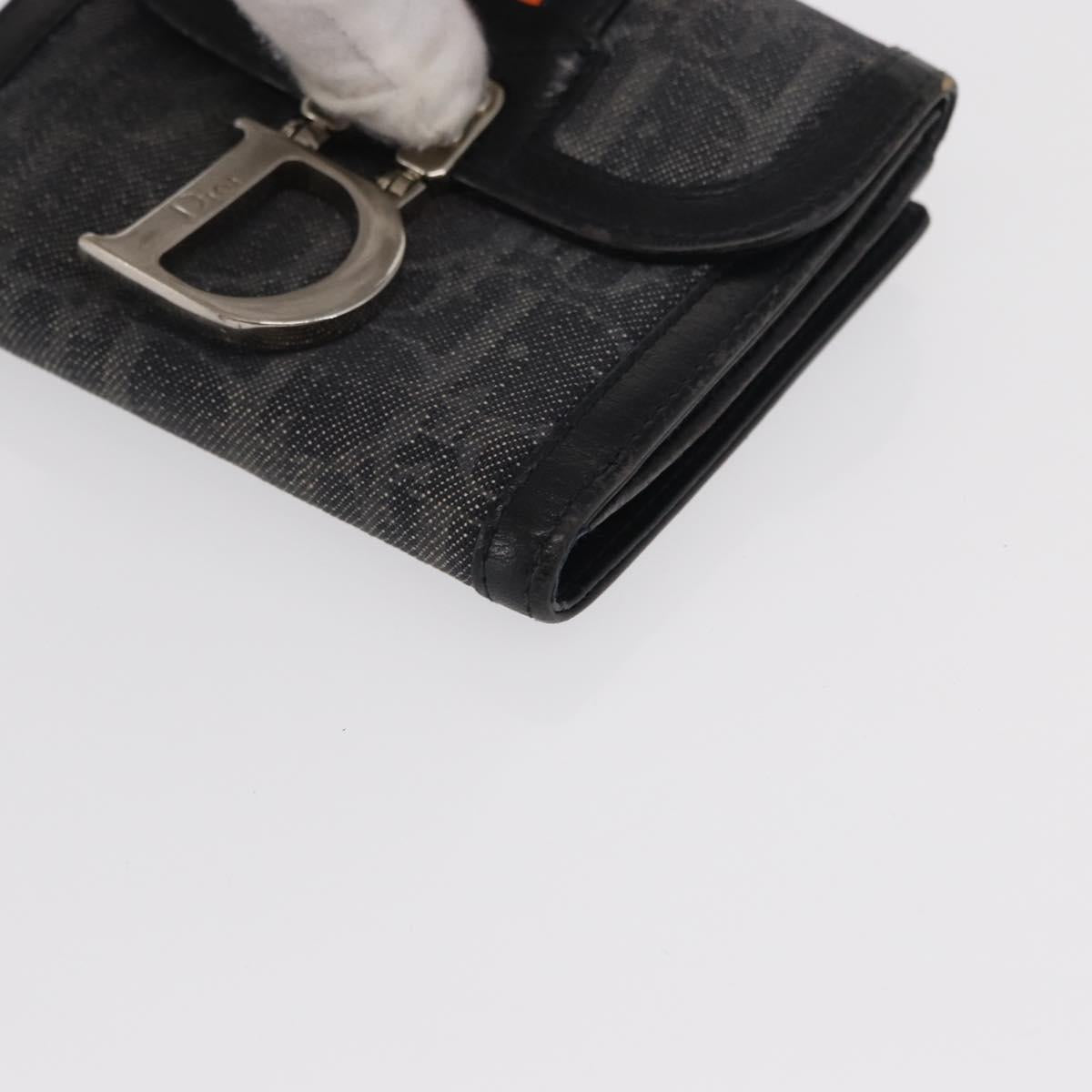 Christian Dior Trotter Canvas Trifold Wallet Black Silver Auth SW2098