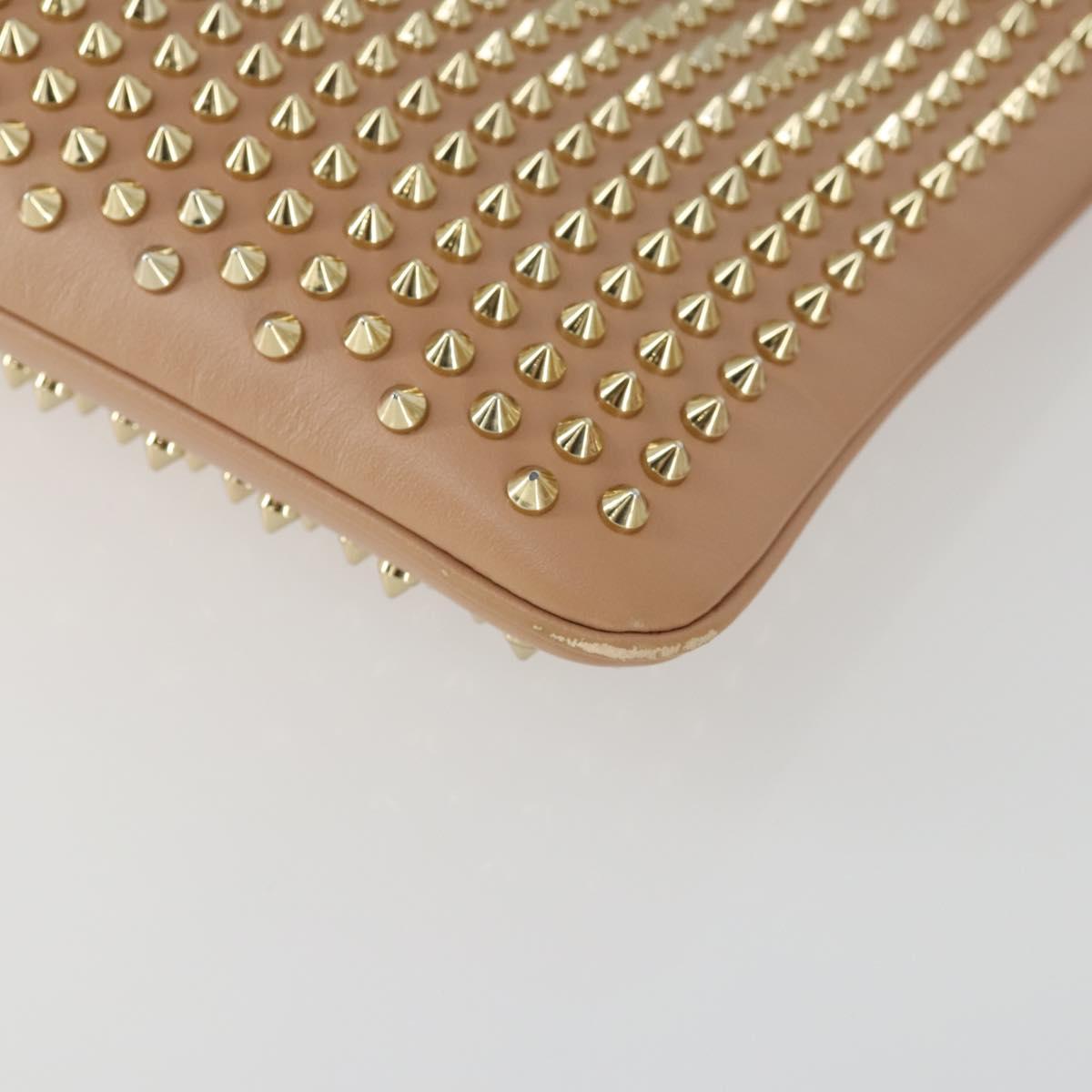 Christian Louboutin Chain Shoulder Bag Leather Beige Gold Auth SW2107V