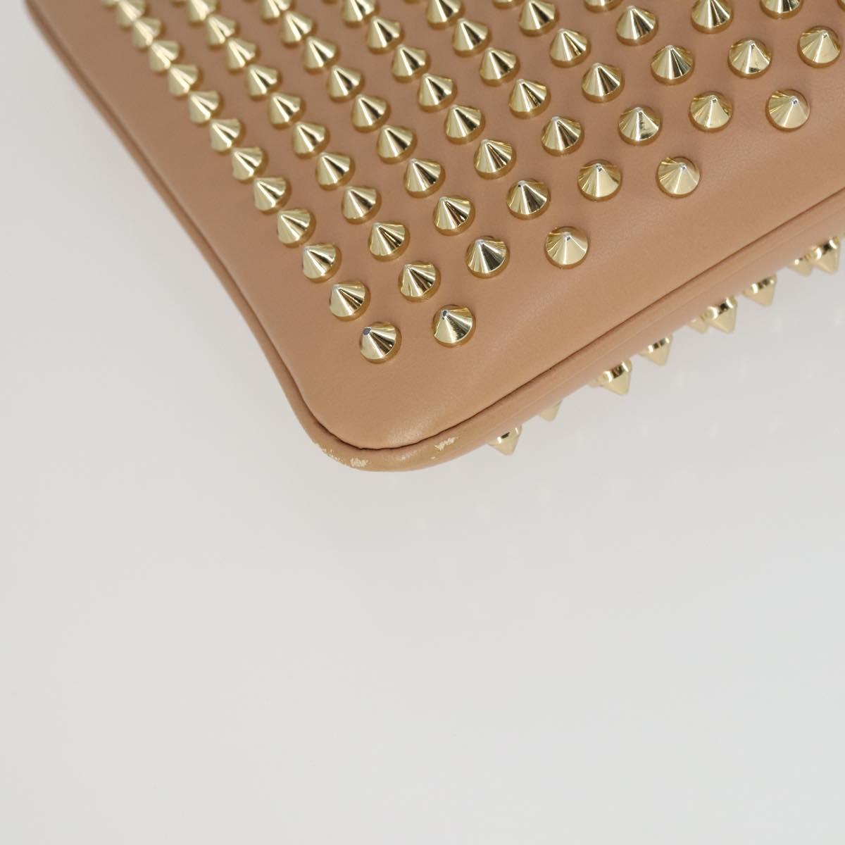 Christian Louboutin Chain Shoulder Bag Leather Beige Gold Auth SW2107V