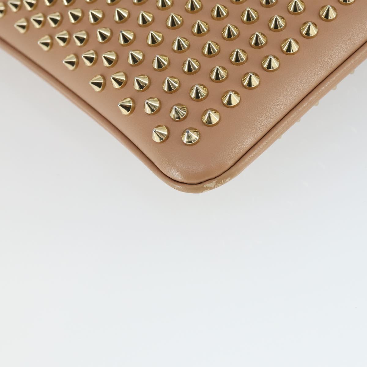 Christian Louboutin Chain Shoulder Bag Leather Beige Gold Auth SW2107V
