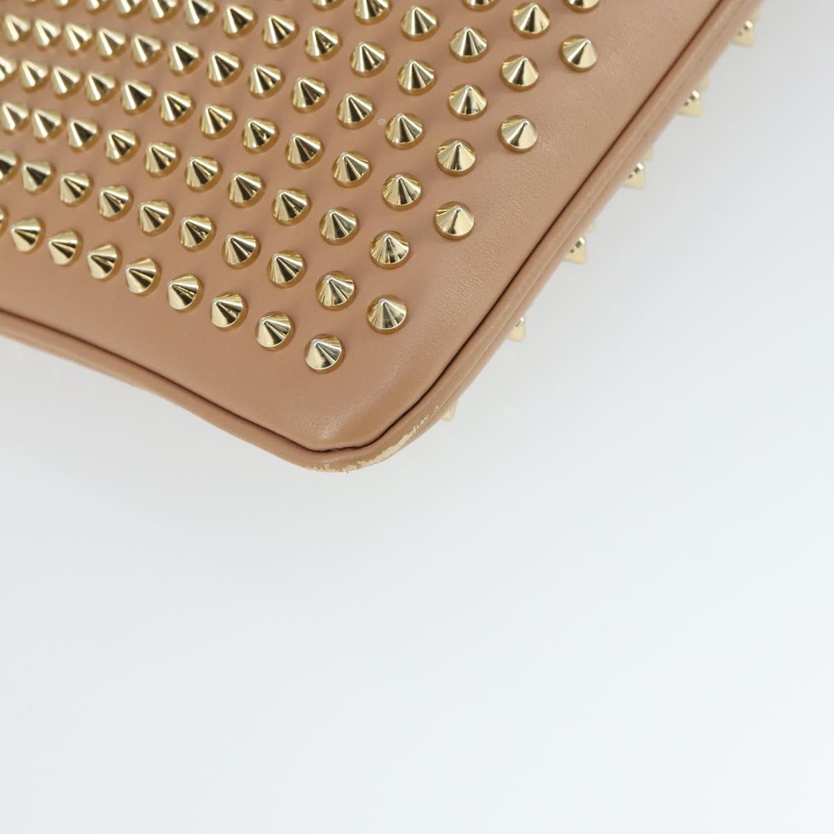 Christian Louboutin Chain Shoulder Bag Leather Beige Gold Auth SW2107V