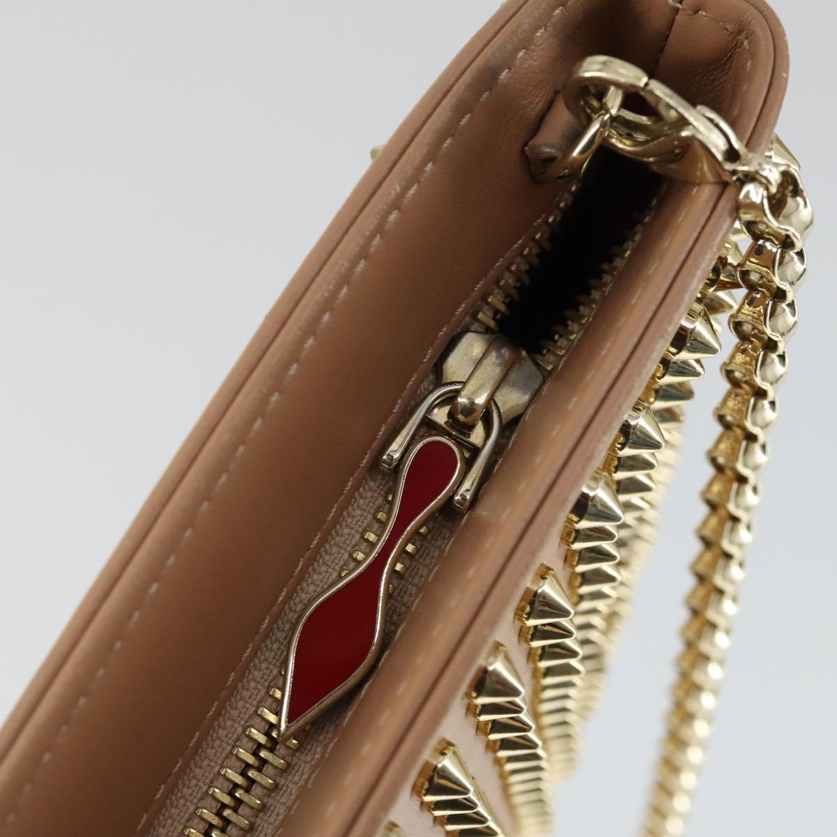 Christian Louboutin Chain Shoulder Bag Leather Beige Gold Auth SW2107V