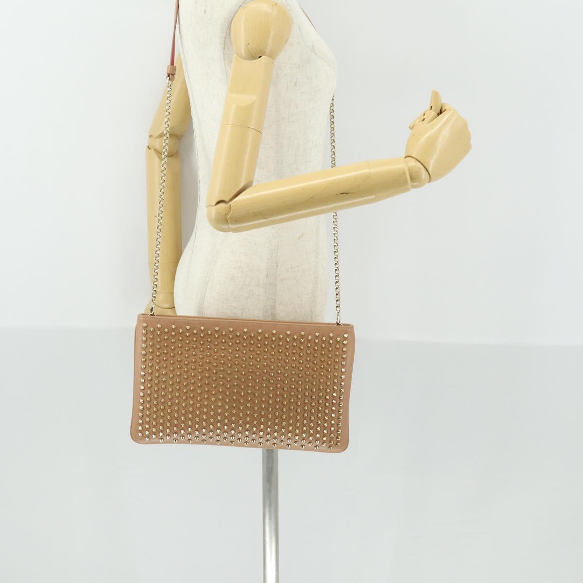 Christian Louboutin Chain Shoulder Bag Leather Beige Gold Auth SW2107V