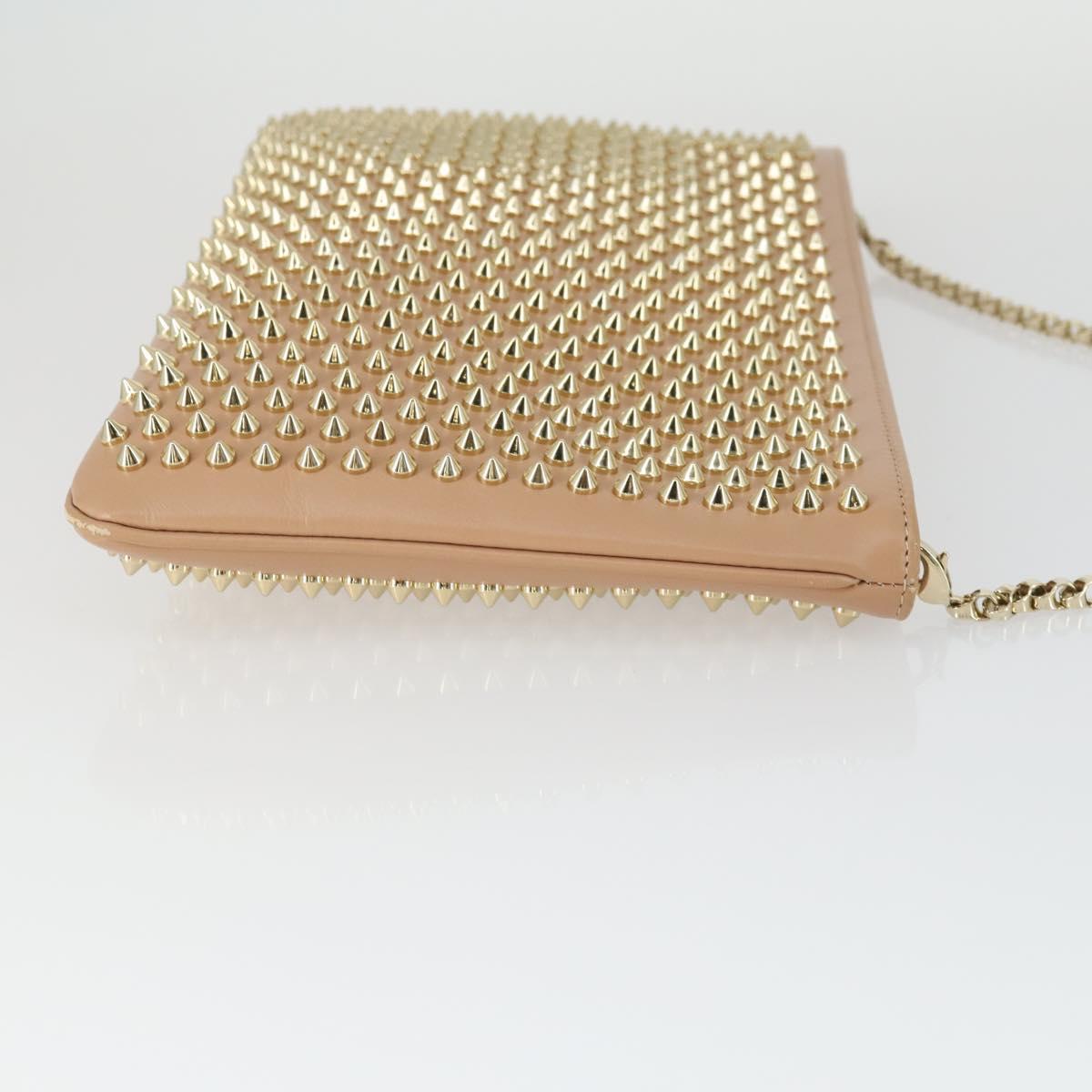 Christian Louboutin Chain Shoulder Bag Leather Beige Gold Auth SW2107V