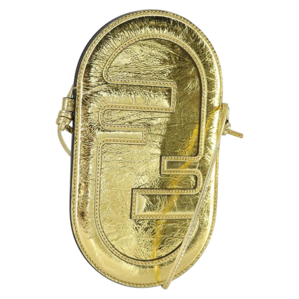 FENDI Orlock Smartphone Shoulder Case Bag Leather Gold Auth SW2114SAM