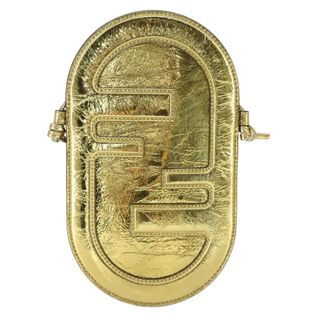 FENDI Orlock Smartphone Shoulder Case Bag Leather Gold Auth SW2114SAM