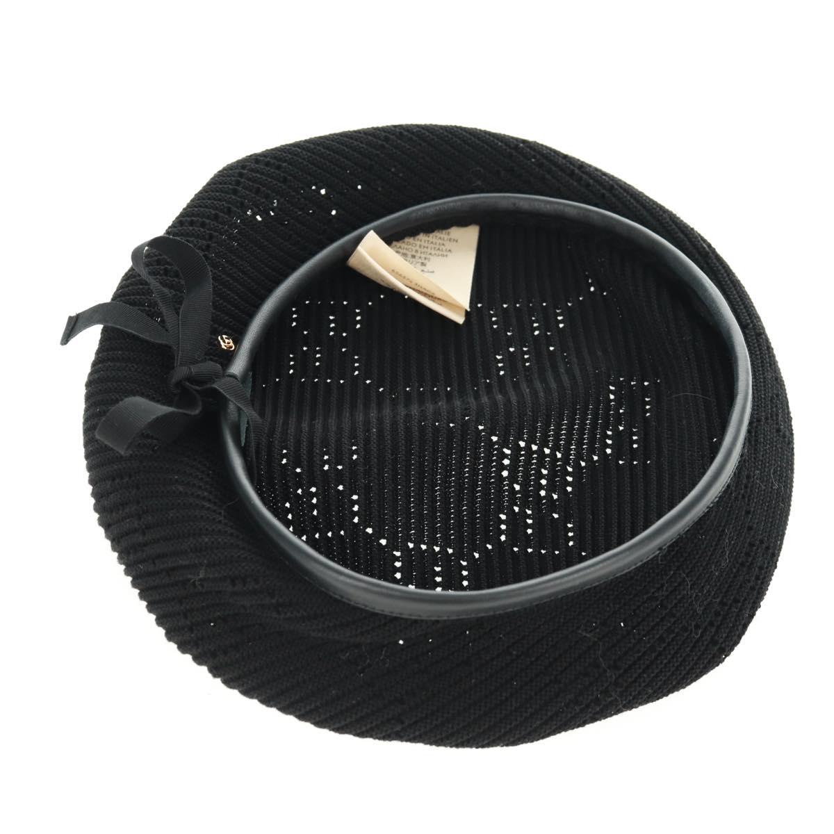 GUCCI Crochet Beret Hat Cotton L Black Auth SW2117SAM