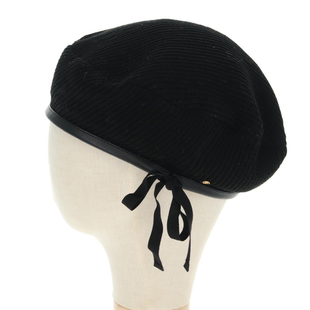 GUCCI Crochet Beret Hat Cotton L Black Auth SW2117SAM