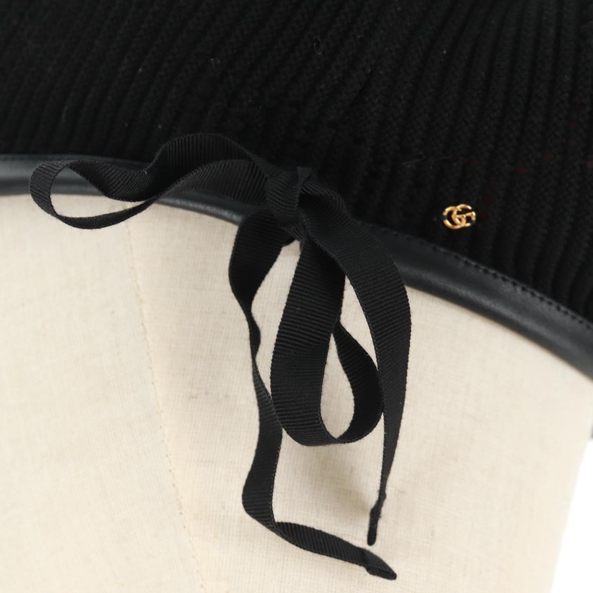 GUCCI Crochet Beret Hat Cotton L Black Auth SW2117SAM