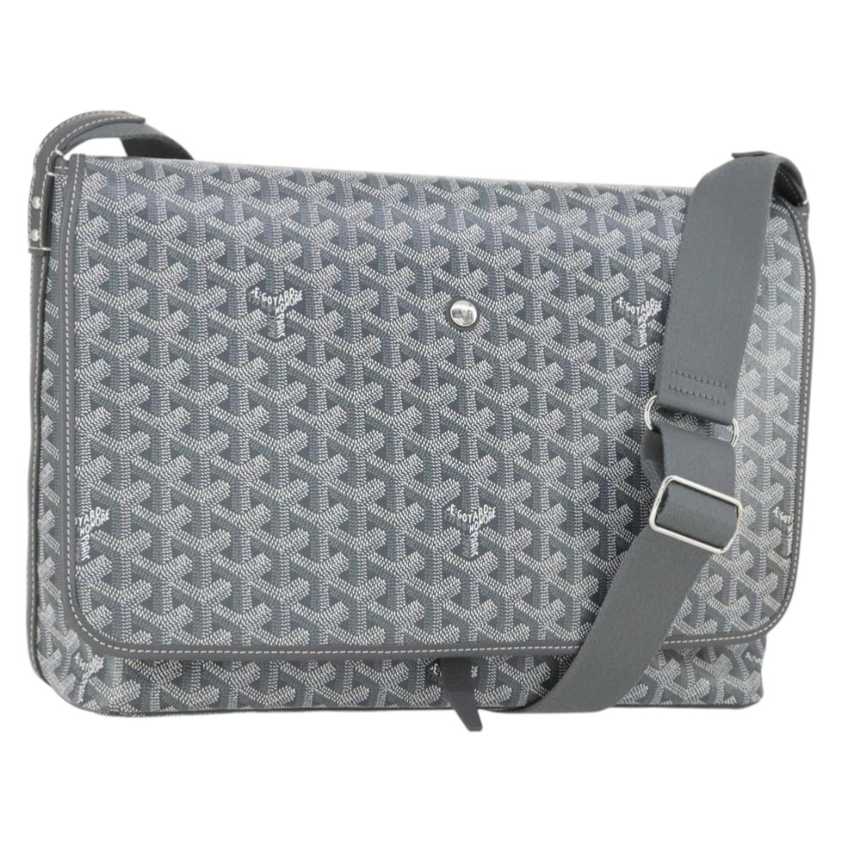 GOYARD Herringbone Capecian MM Bag PVC Leather Gray Silver Auth SW2120SM