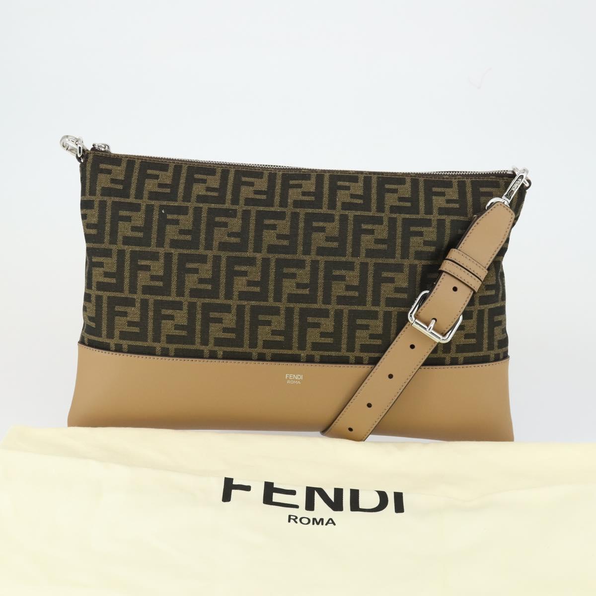FENDI Zucca Canvas Shoulder Bag Black Brown Silver Auth SW2121SAM