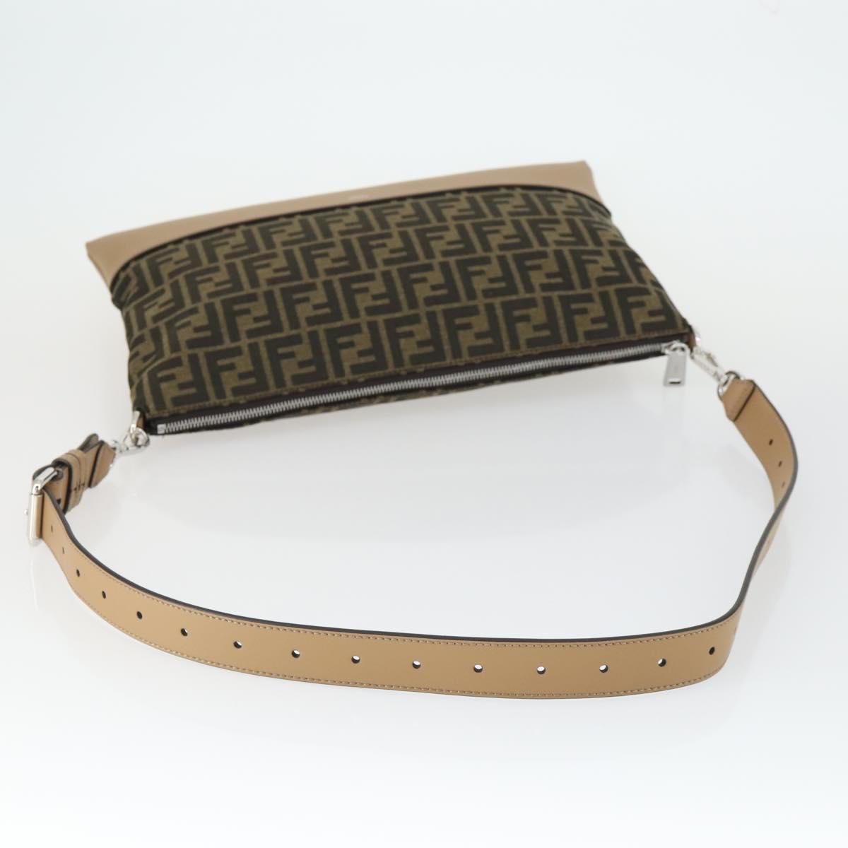FENDI Zucca Canvas Shoulder Bag Black Brown Silver Auth SW2121SAM