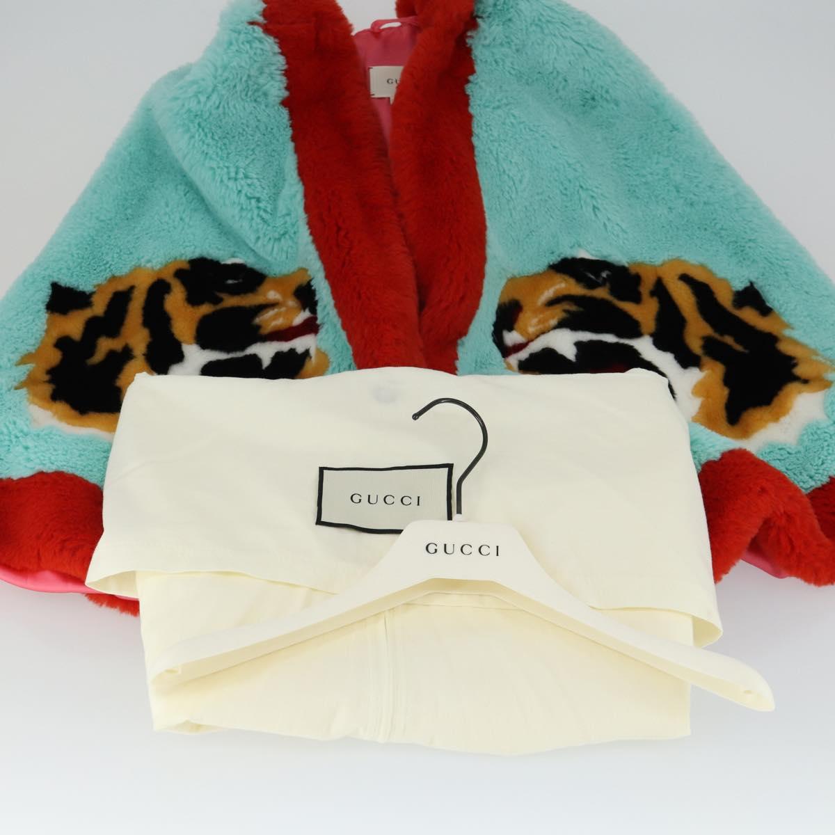 GUCCI Tiger Coat Poncho Jacket Fur Peppermint Auth SW2126SM