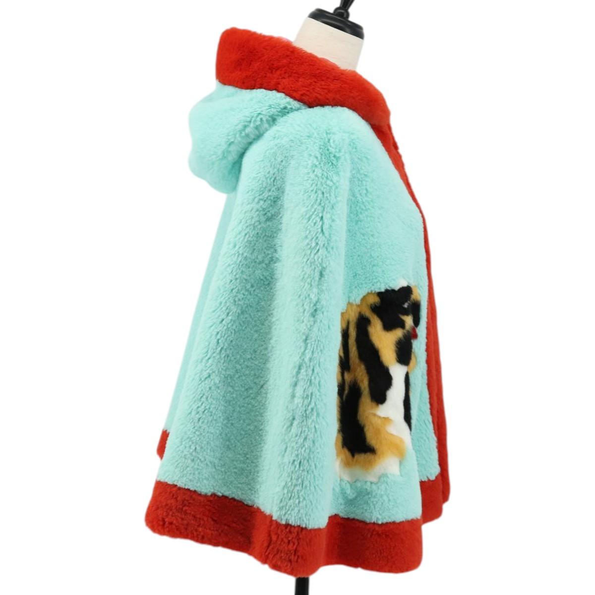GUCCI Tiger Coat Poncho Jacket Fur Peppermint Auth SW2126SM