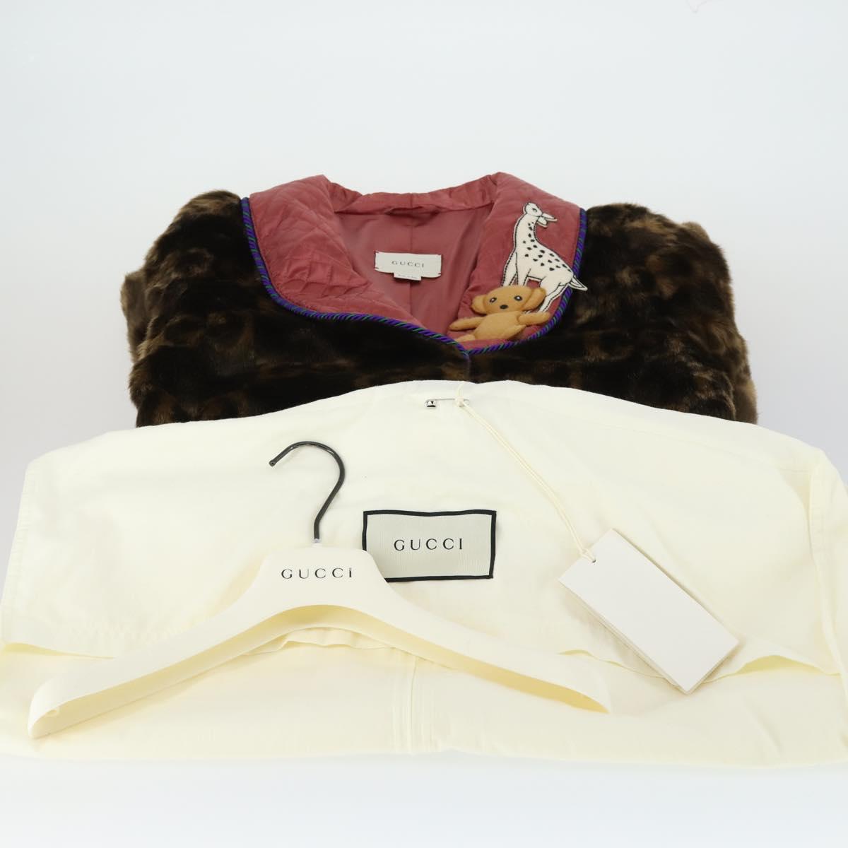 GUCCI GG Canvas Fur Coat Teddy Bear Applique Jacket Brown Auth SW2127SM
