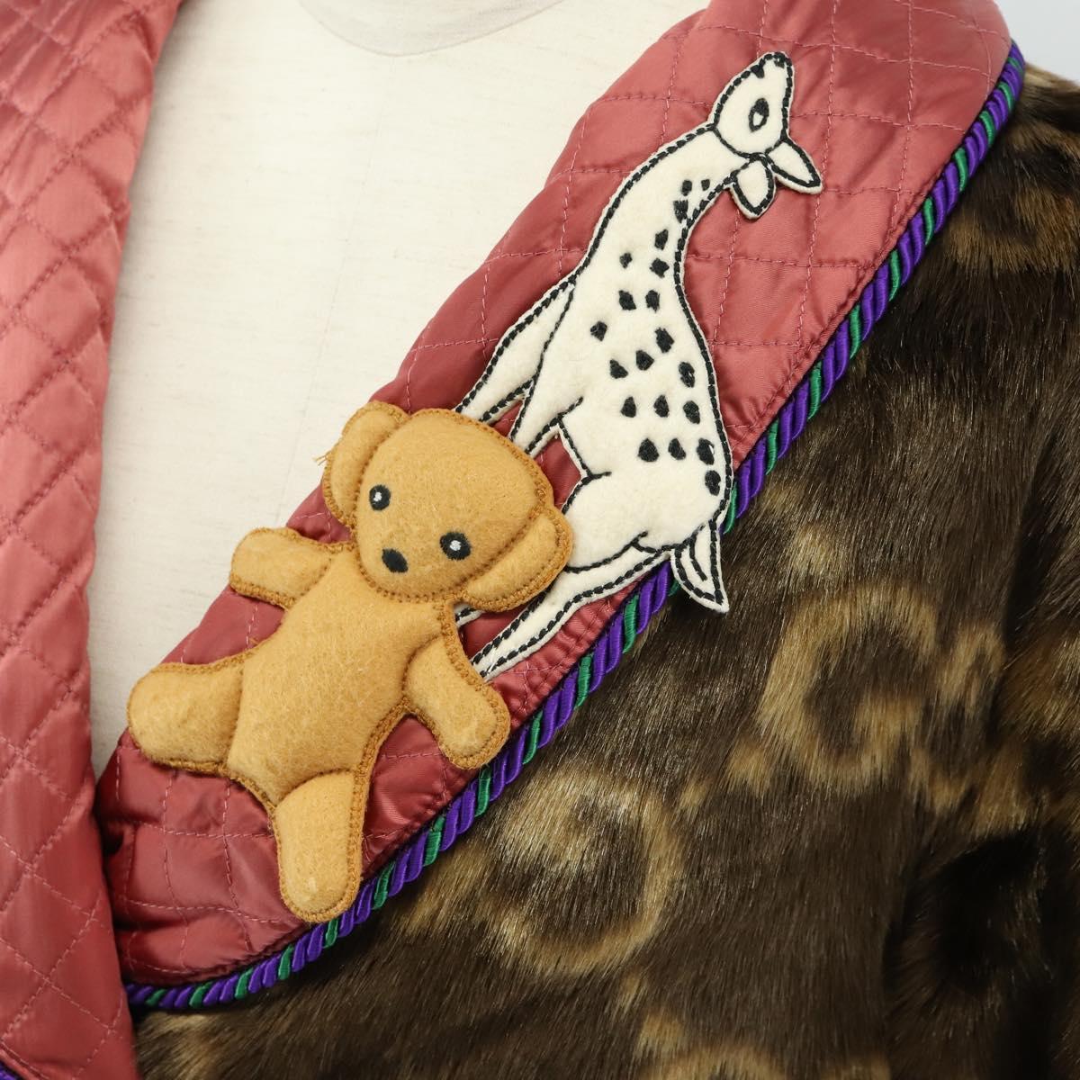 GUCCI GG Canvas Fur Coat Teddy Bear Applique Jacket Brown Auth SW2127SM