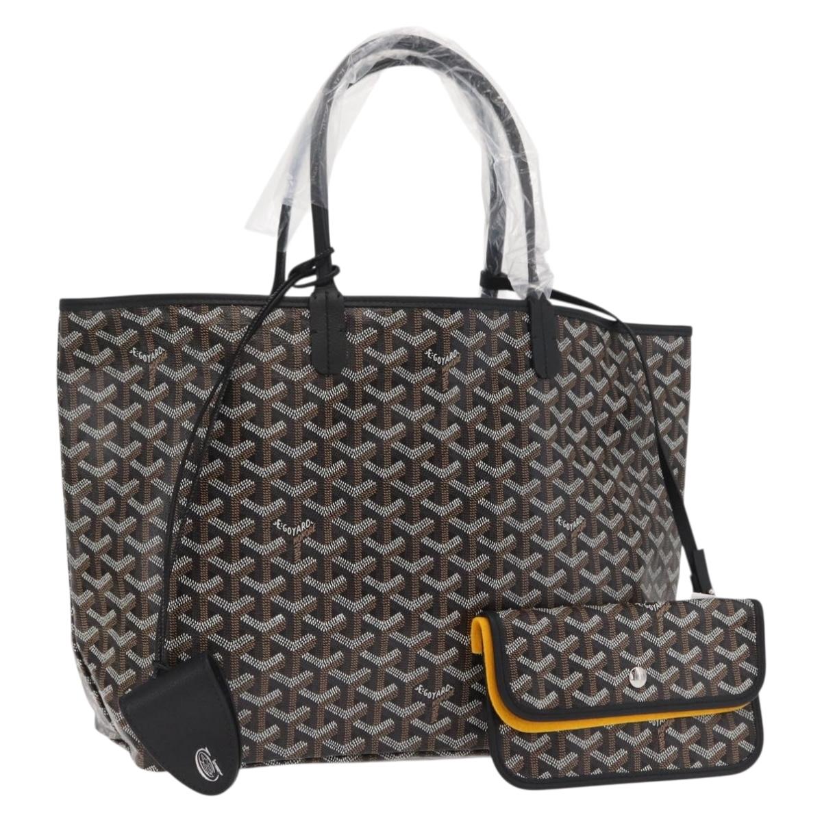 GOYARD Herringbone Saint Louis PM Tote Bag PVC Black Auth SW2134SM