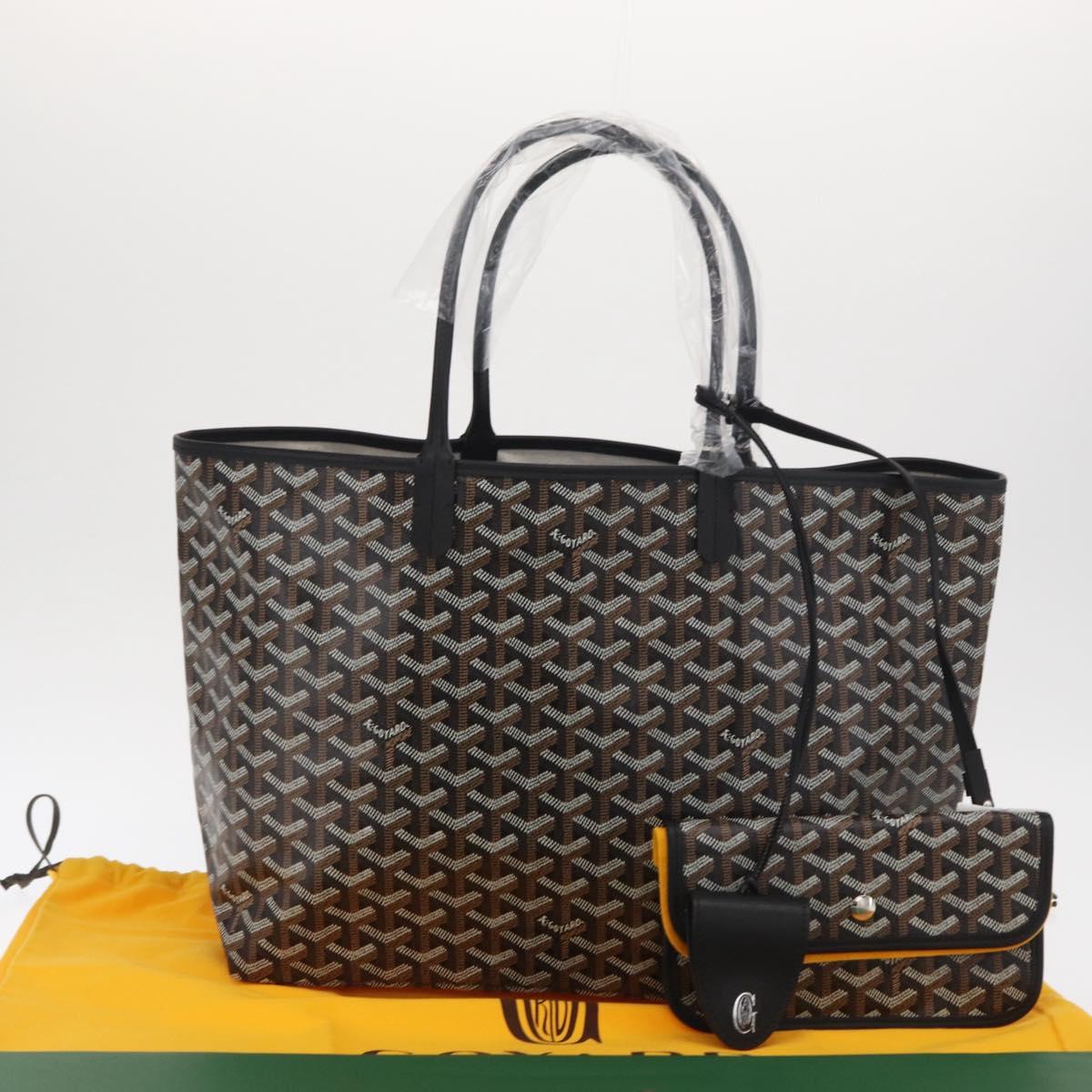 GOYARD Herringbone Saint Louis PM Tote Bag PVC Black Auth SW2134SM