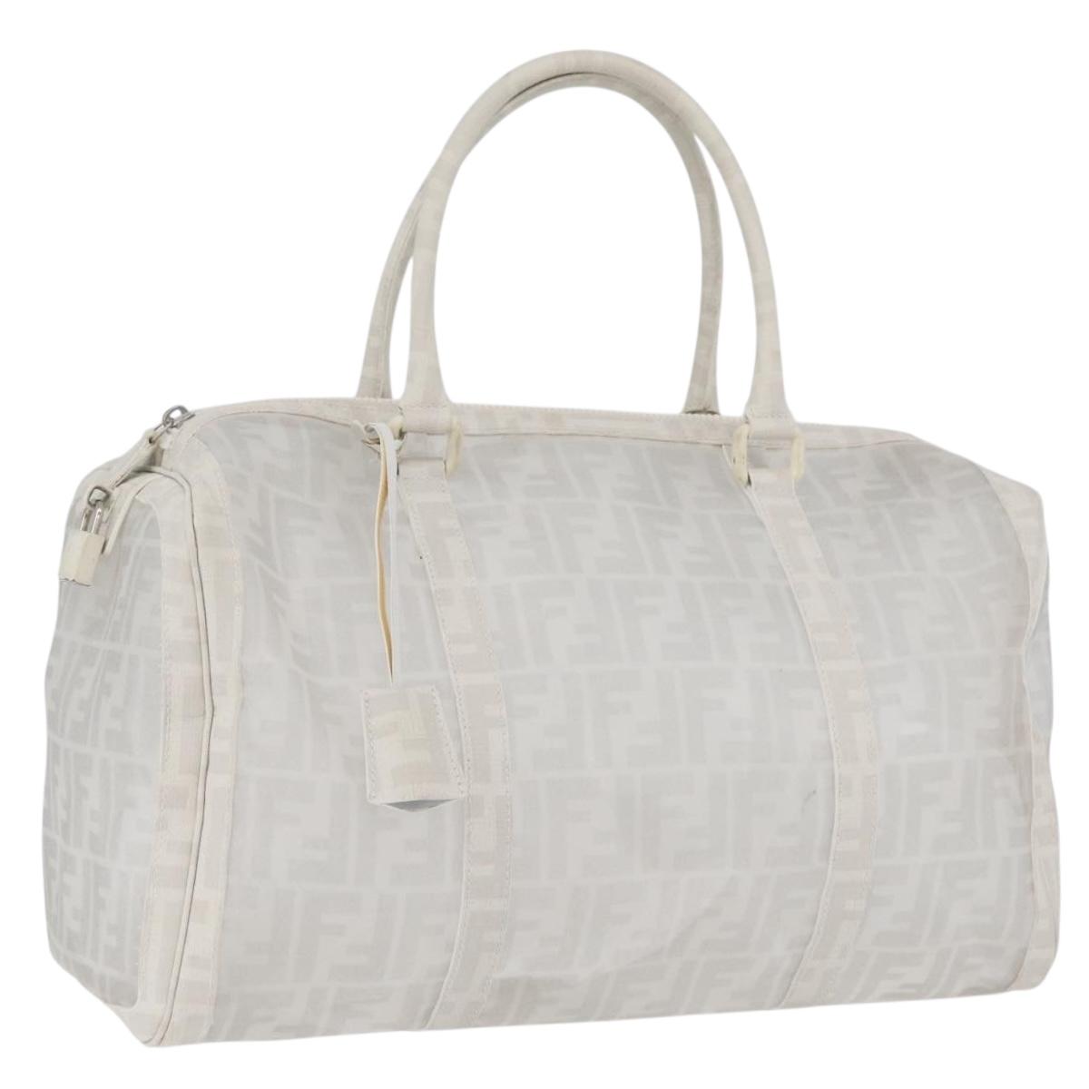 FENDI Zucca Canvas Boston Bag White Silver Auth SW2152V