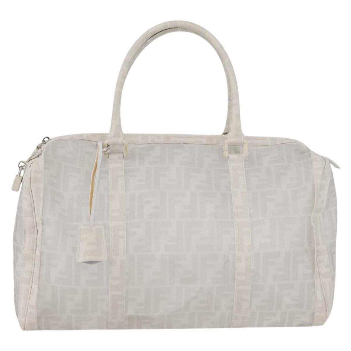 FENDI Zucca Canvas Boston Bag White Silver Auth SW2152V