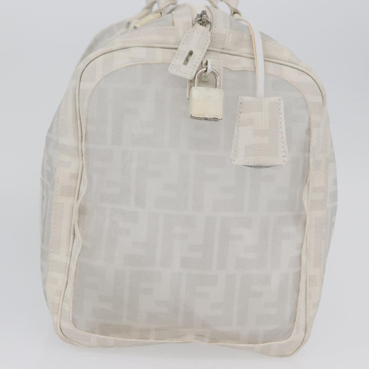 FENDI Zucca Canvas Boston Bag White Silver Auth SW2152V
