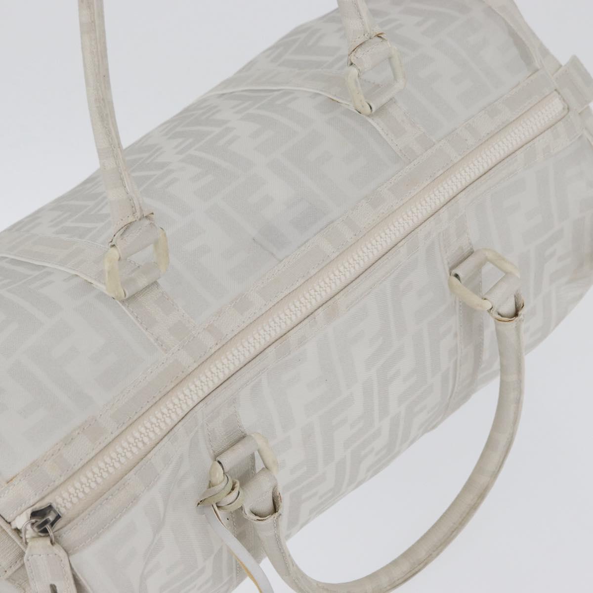 FENDI Zucca Canvas Boston Bag White Silver Auth SW2152V