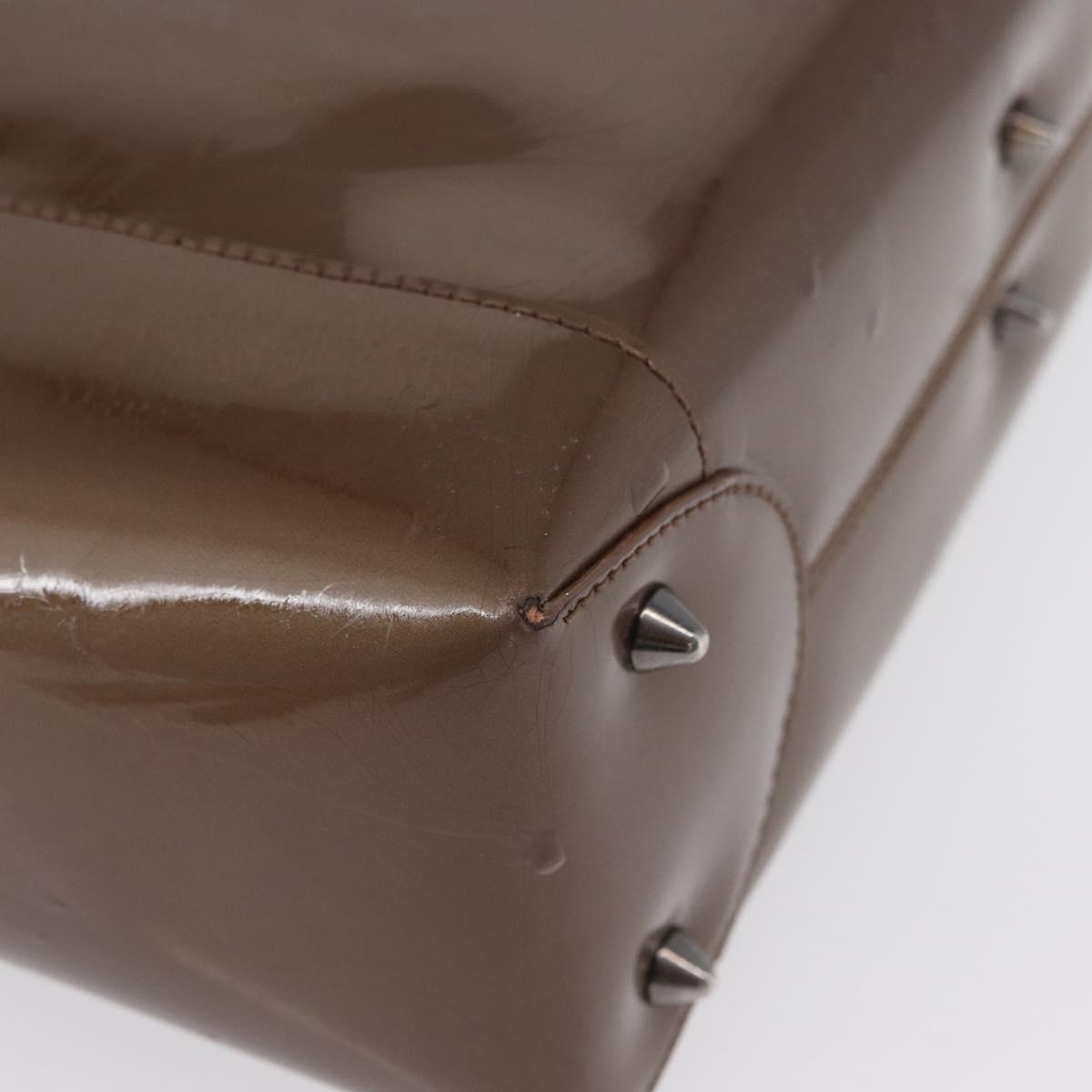 Christian Dior Maris Pearl Hand Bag Patent leather Brown Silver Auth SW2153A