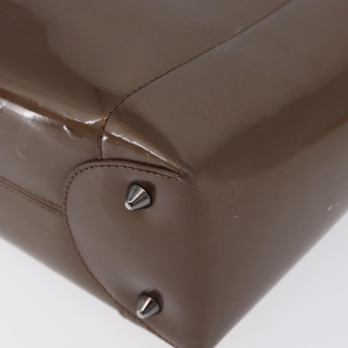 Christian Dior Maris Pearl Hand Bag Patent leather Brown Silver Auth SW2153A