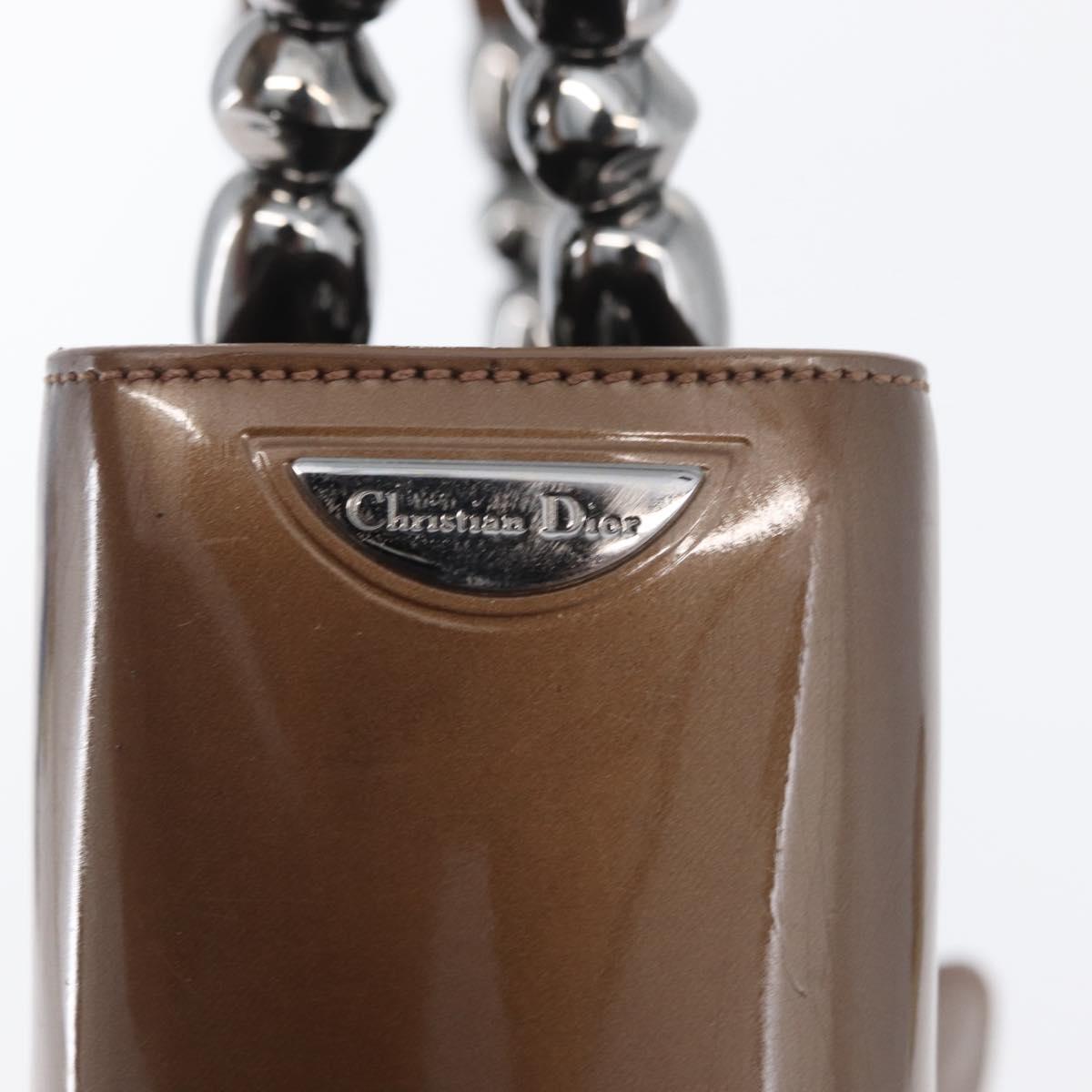 Christian Dior Maris Pearl Hand Bag Patent leather Brown Silver Auth SW2153A