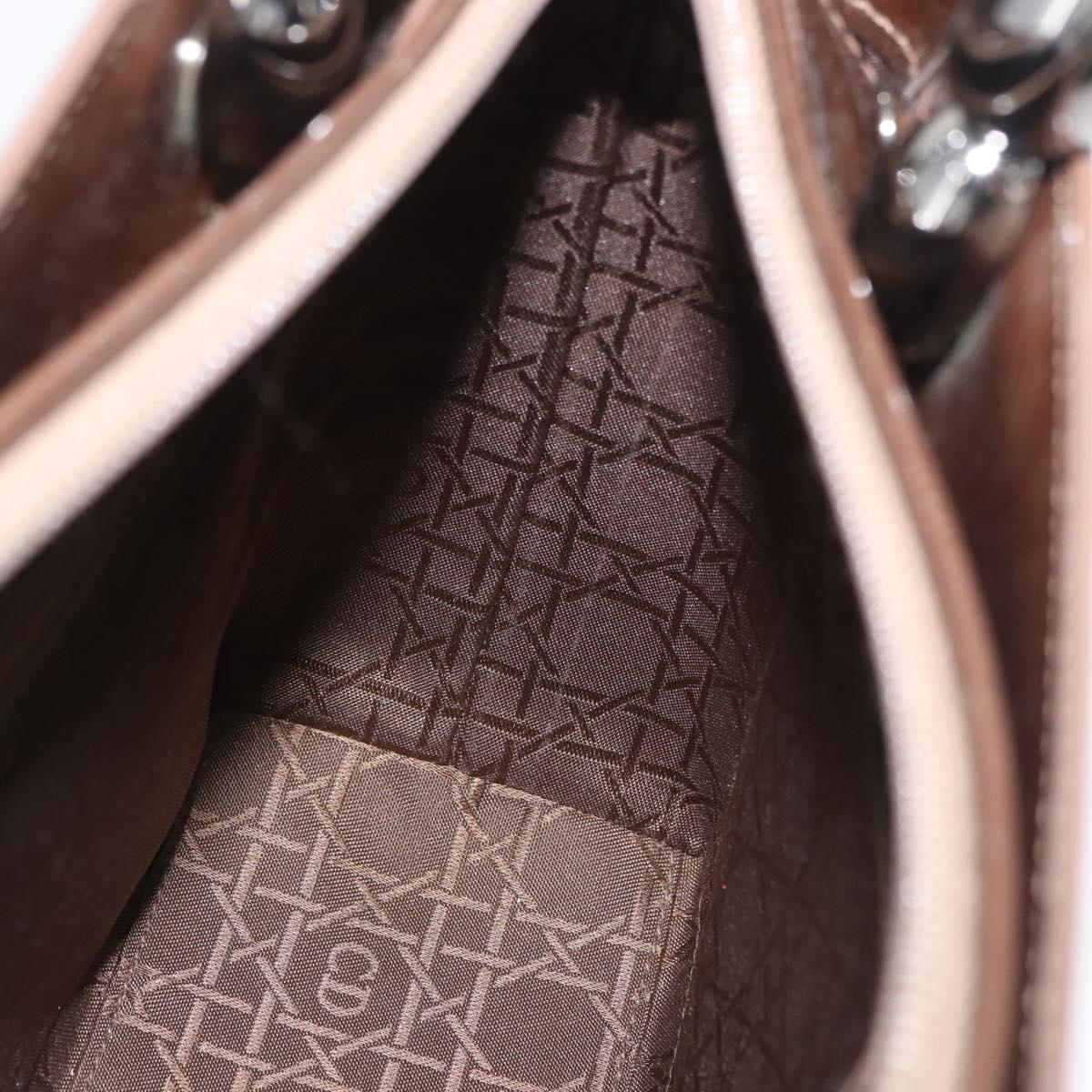 Christian Dior Maris Pearl Hand Bag Patent leather Brown Silver Auth SW2153A