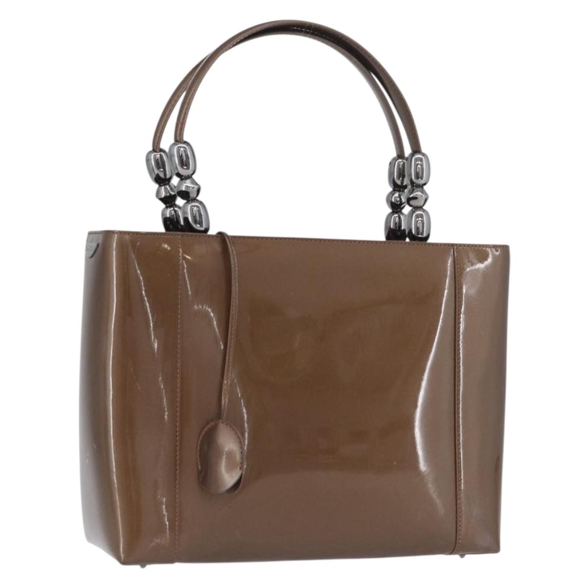 Christian Dior Maris Pearl Hand Bag Patent leather Brown Silver Auth SW2153A