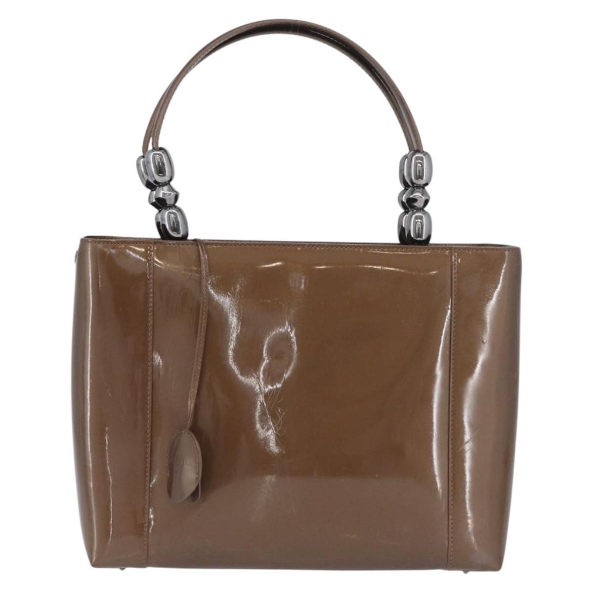 Christian Dior Maris Pearl Hand Bag Patent leather Brown Silver Auth SW2153A