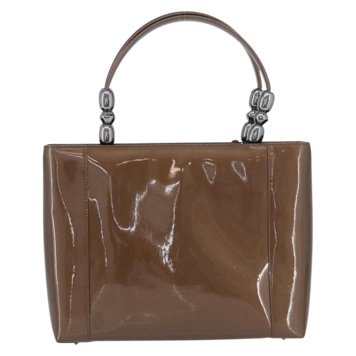 Christian Dior Maris Pearl Hand Bag Patent leather Brown Silver Auth SW2153A