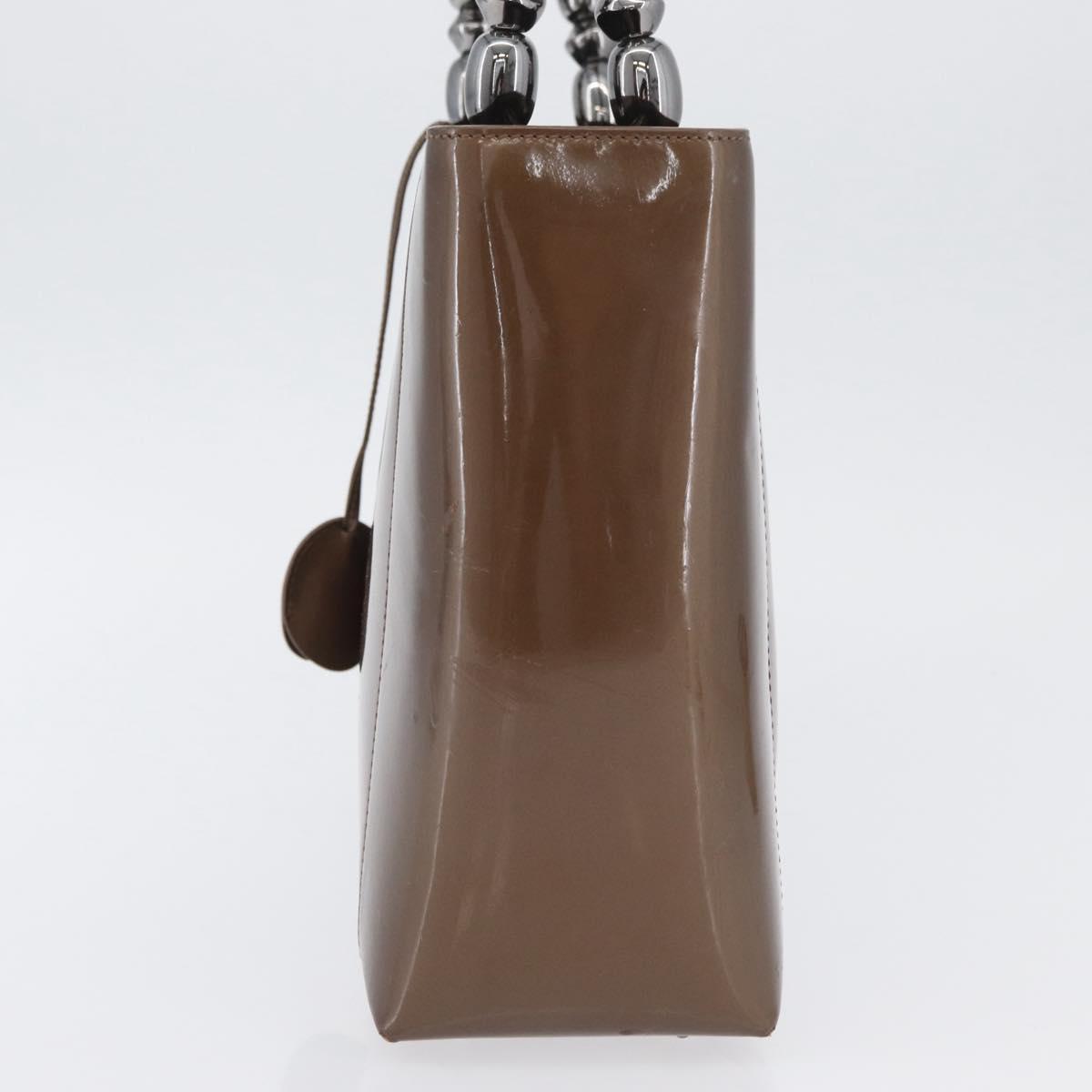 Christian Dior Maris Pearl Hand Bag Patent leather Brown Silver Auth SW2153A